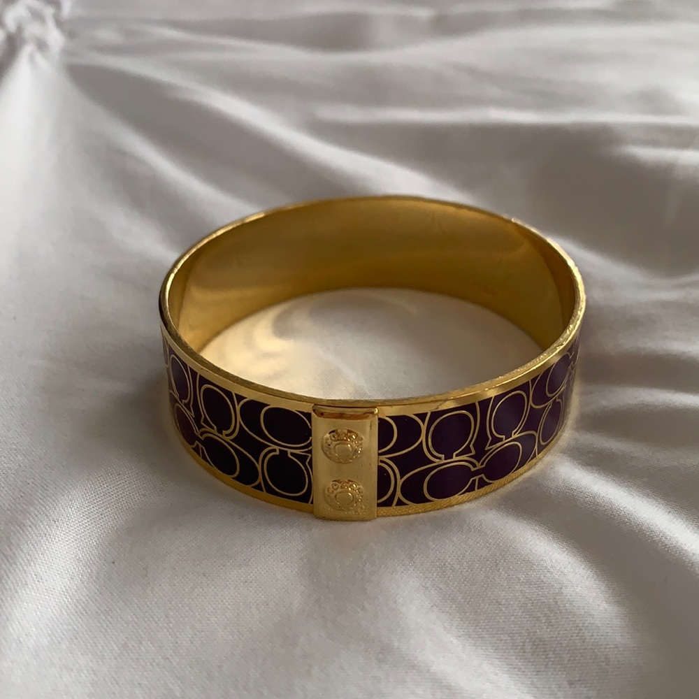 Coach Purple Enamel Gold Bangle Bracelet